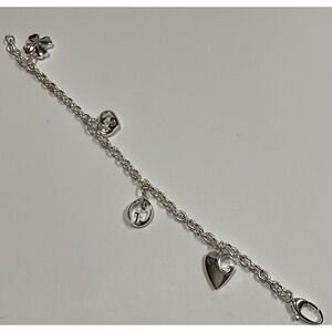Gucci Sterling Silver Charm Bracelet Heart Clover Interlocking G Size 17
